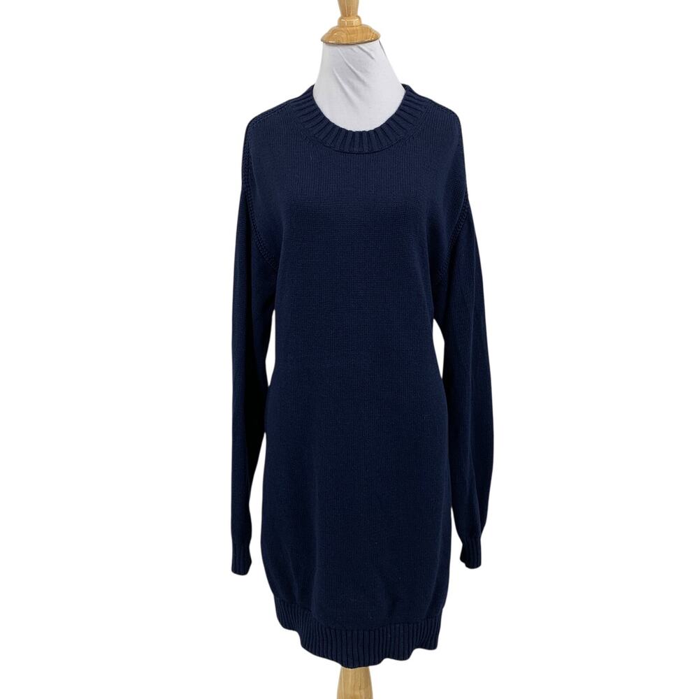 The Normal Brand Sweater Dress Womens XL Navy Wool Blend Nellie Knit Crew Chunky